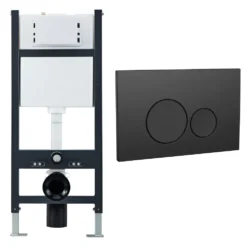 Drench Wall Hung Toilet Frame, Pneumatic Concealed Cistern & Dual Flush Plate with Round Buttons
