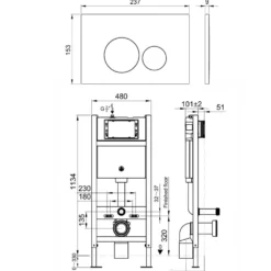 Drench Wall Hung Toilet Frame, Pneumatic Concealed Cistern & Dual Flush Plate with Round Buttons