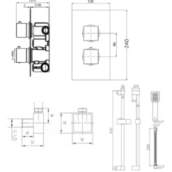 Drew Square Concealed Shower Valve with Fixed Head & Slide Rail Kit