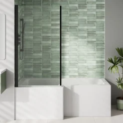 Dylan Complete Matt Black Bathroom Suite with 1700mm L Shaped Shower Bath & Rimless Toilet