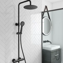 Dylan Complete Matt Black Bathroom Suite with 1700mm L Shaped Shower Bath & Rimless Toilet