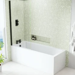 Dylan Complete Matt Black Bathroom Suite with Reinforced Shower Bath & Rimless Toilet