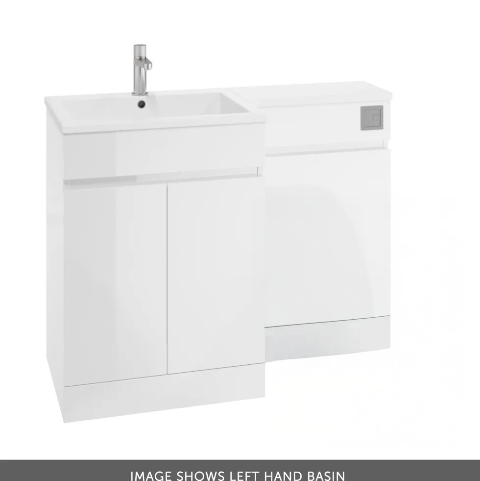 Dylan Waterproof 1100mm Combination Basin & Toilet Unit - Gloss White