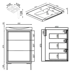 Elara 600mm Floorstanding Vanity Unit & Basin with Leg Set
