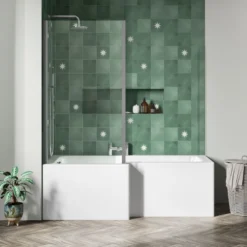 Emily Complete Modern Bathroom Suite with 1700mm L Shaped Shower Bath & Rimless Toilet