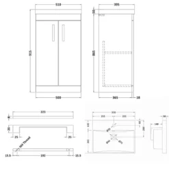 Emily Gloss White Floorstanding 2 Door Vanity Unit, Thin-Edged Basin, Brushed Brass Handles & Overflow