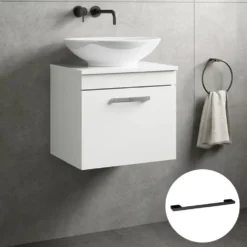 Emily Gloss White Wall Mounted 1 Drawer Vanity Unit and Countertop with Matt Black Handle