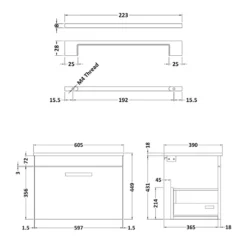 Emily Gloss White Wall Mounted 1 Drawer Vanity Unit and Countertop with Matt Black Handle