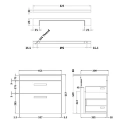 Emily Gloss White Wall Mounted 2 Drawer Vanity Unit and Countertop with Brushed Brass Handles