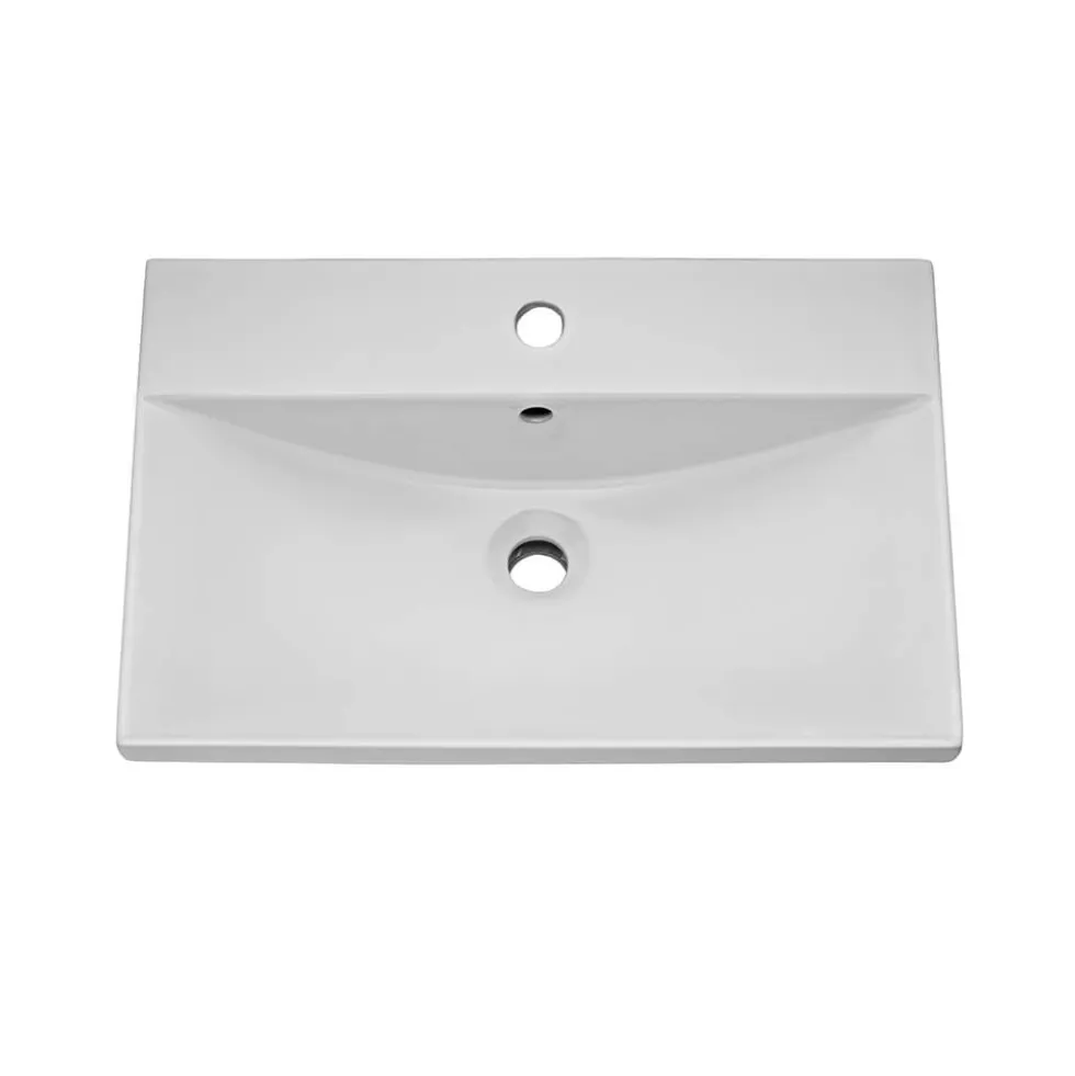 Emily Gloss White Wall Mounted 1 Drawer Vanity Unit, Thin-Edged Basin, Matt Black Handle & Overflow