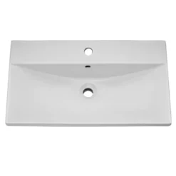 Emily Gloss White Wall Mounted 1 Drawer Vanity Unit, Thin-Edged Basin, Brushed Brass Handle & Overflow