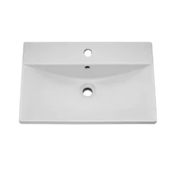 Emily Gloss White Wall Mounted 2 Drawer Vanity Unit, Thin-Edged Basin, Brushed Brass Handles & Overflow
