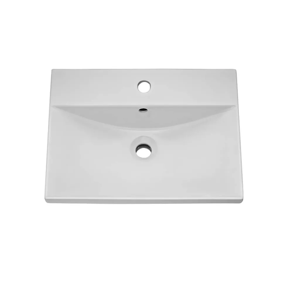 Emily Gloss White Wall Mounted 2 Drawer Vanity Unit, Thin-Edged Basin, Brushed Brass Handles & Overflow