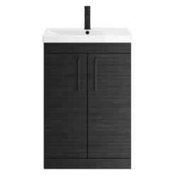 Emily Hacienda Black Floorstanding 2 Door Vanity Unit, Thin-Edged Basin, Matt Black Handles & Overflow