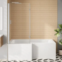 Emily L Shaped Shower Bath Suite with Rimless Back to Wall Toilet & 1700mm Bath
