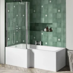 Emily L Shaped Shower Bath Suite with Rimless Back to Wall Toilet & 1700mm Bath