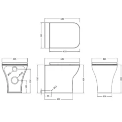 Emily Matt Black L Shaped Shower Bath Suite with Rimless Back to Wall Toilet & 1700mm Bath