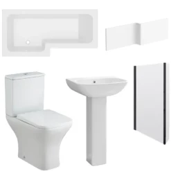 Emily Matt Black Shower Bath Suite with 1700mm L Shaped Bath & Rimless Toilet