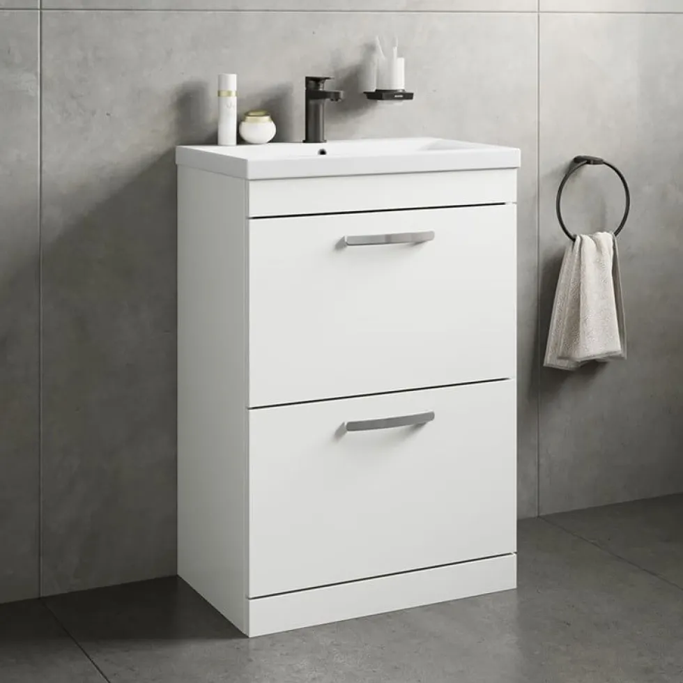Emily 1100mm Combination Bathroom Toilet & 2 Drawer Sink Unit - Gloss White