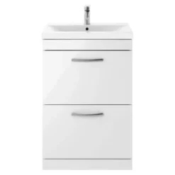 Emily 1100mm Combination Bathroom Toilet & 2 Drawer Sink Unit - Gloss White