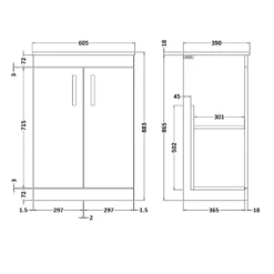 Emily 600mm Floorstanding 2 Door Vanity Unit and Countertop