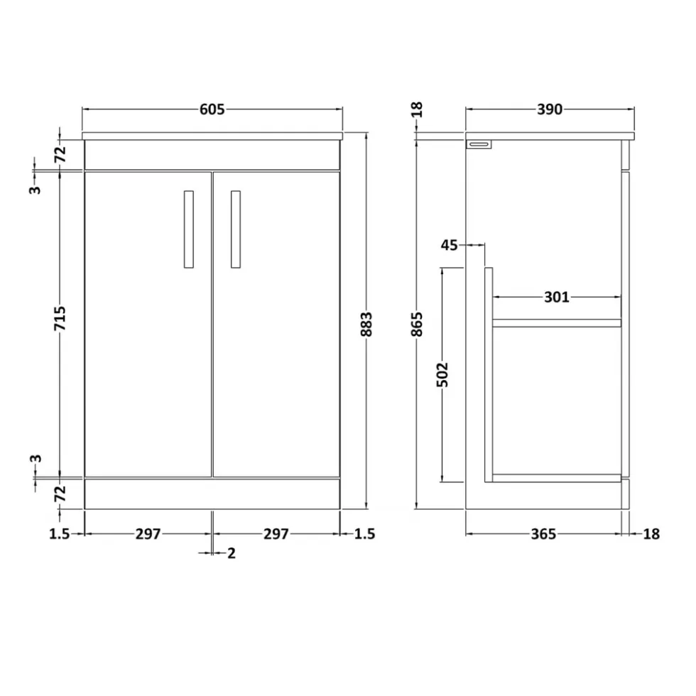 Emily 600mm Floorstanding 2 Door Vanity Unit and Countertop