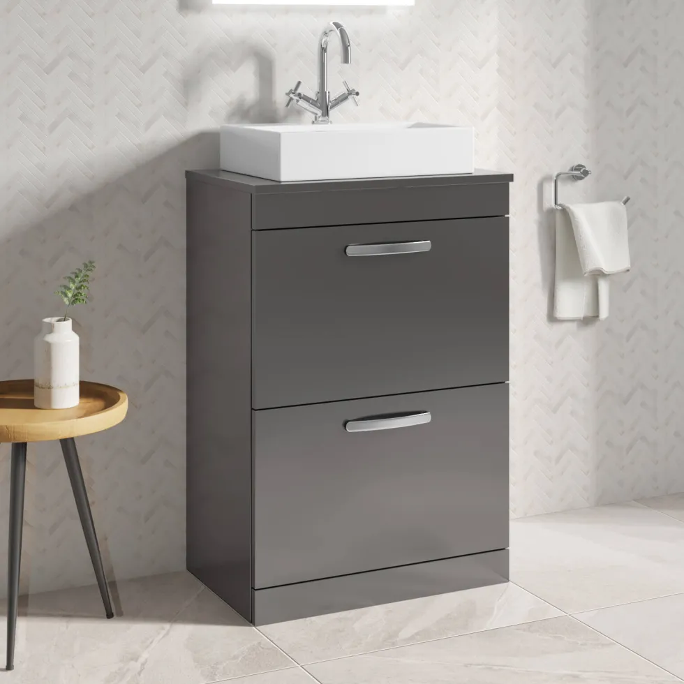 Emily 600mm Floorstanding 2 Drawer Vanity Unit and Countertop
