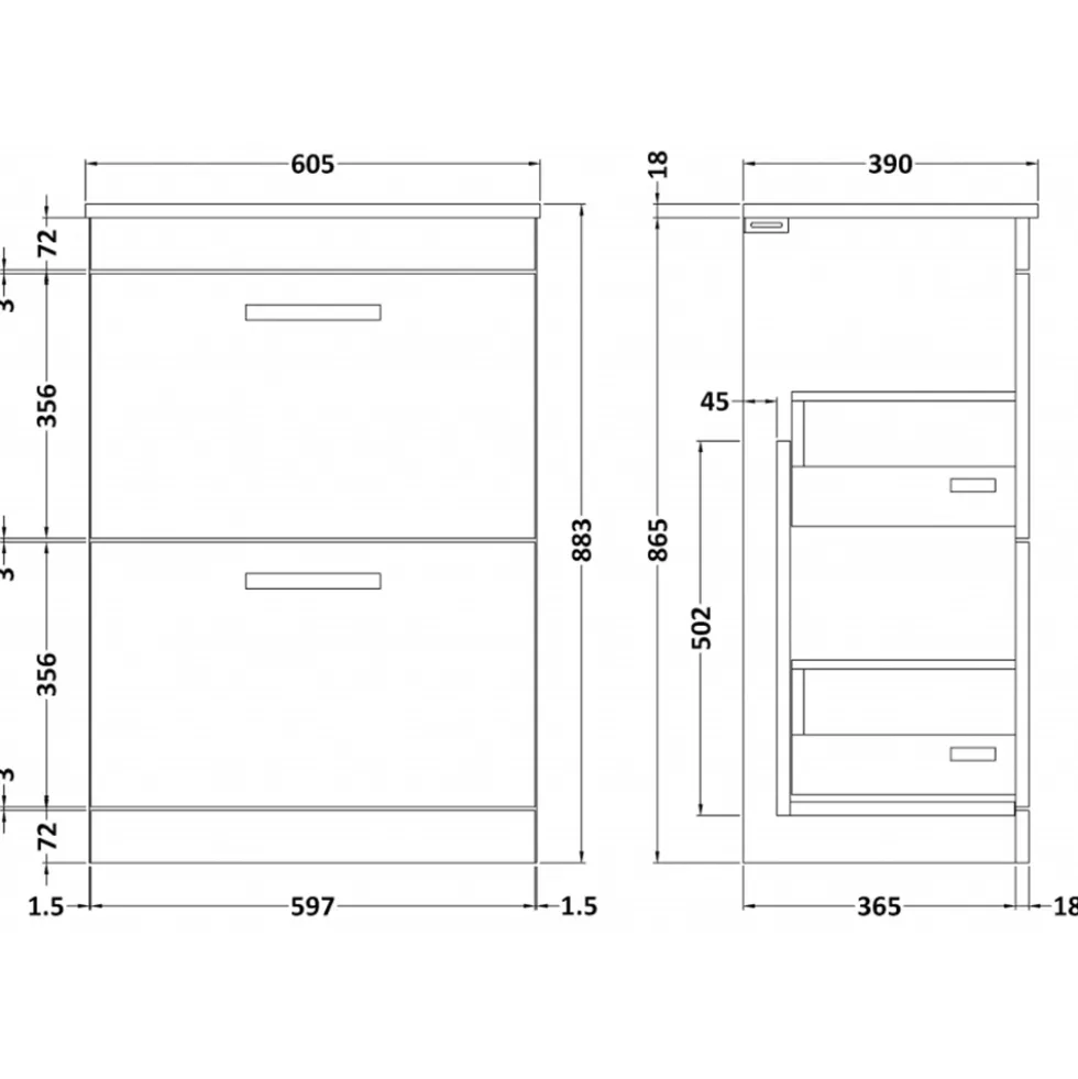 Emily 600mm Floorstanding 2 Drawer Vanity Unit and Countertop