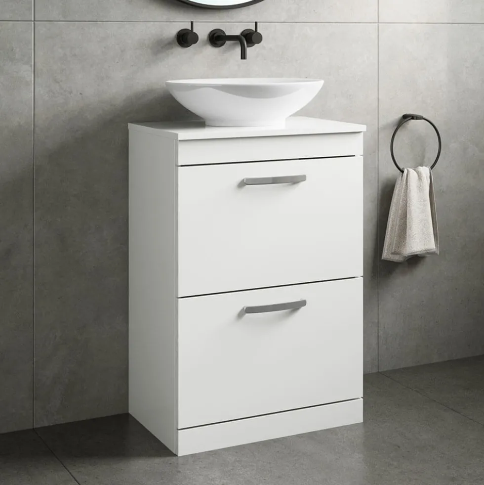 Emily 600mm Floorstanding 2 Drawer Vanity Unit and Countertop