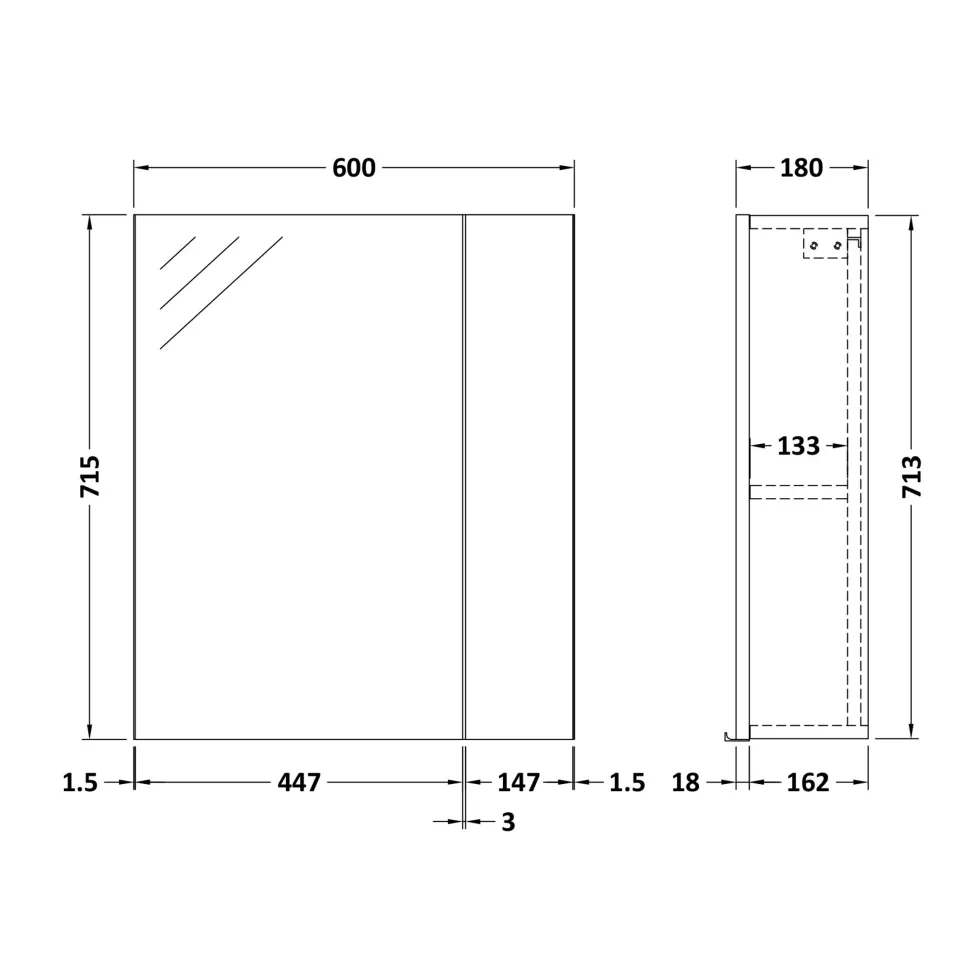 Emily 600mm Mirror Cabinet with Offset Door