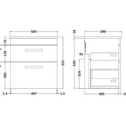 Emily 500mm Wall Mounted 2 Drawer Vanity Unit and Countertop