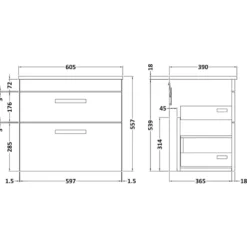 Emily 600mm Wall Mounted 2 Drawer Vanity Unit and Countertop