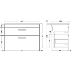 Emily 800mm Wall Mounted 2 Drawer Vanity Unit and Countertop