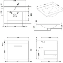 Emily 500mm Wall Mounted 1 Drawer Vanity Unit & Basin Options