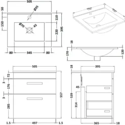 Emily 500mm Wall Mounted 2 Drawer Vanity Unit & Basin Options