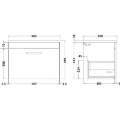 Emily 600mm Wall Mounted 1 Drawer Vanity Unit & Basin Options