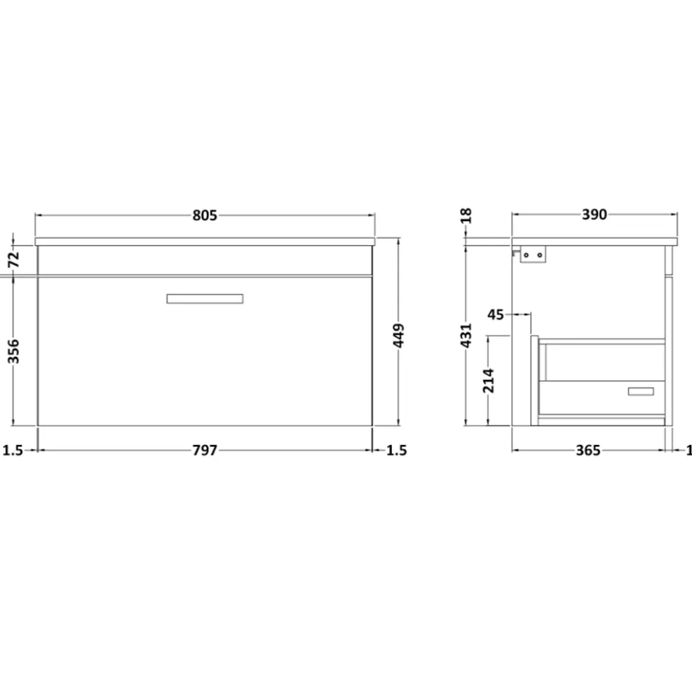 Emily 800mm Wall Mounted 1 Drawer Vanity Unit & Basin Options