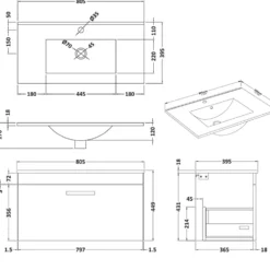 Emily 800mm Wall Mounted 1 Drawer Vanity Unit & Basin Options