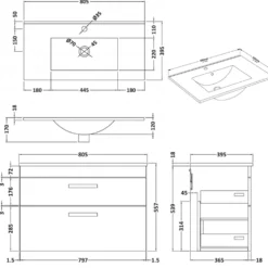 Emily 800mm Wall Mounted 2 Drawer Vanity Unit & Basin Options