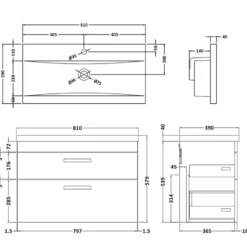 Emily 800mm Wall Mounted 2 Drawer Vanity Unit & Basin Options