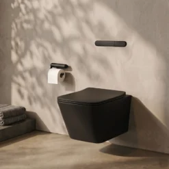Emily Rimless Square Wall Hung Toilet & Slim Soft Close Seat - Matt Black