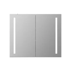 Erin Aluminium Double Door LED Bathroom Mirror Cabinet with Demister Pad & Shaver Socket - 600 x 600mm