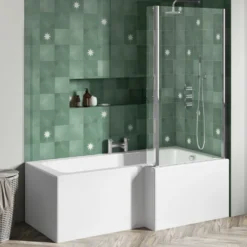 Erin Complete Bathroom Suite with 1700mm L Shaped Shower Bath & Rimless Toilet