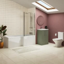 Erin Complete Bathroom Suite with 1700mm L Shaped Shower Bath & Rimless Toilet