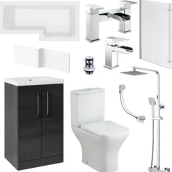 Erin Complete Bathroom Suite with 1700mm L Shaped Shower Bath & Rimless Toilet