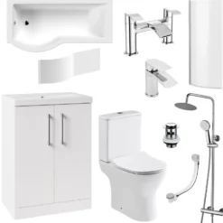 Erin Complete Bathroom Suite with 1700mm P Shaped Shower Bath & Rimless Toilet