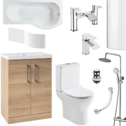 Erin Complete Bathroom Suite with 1700mm P Shaped Shower Bath & Rimless Toilet