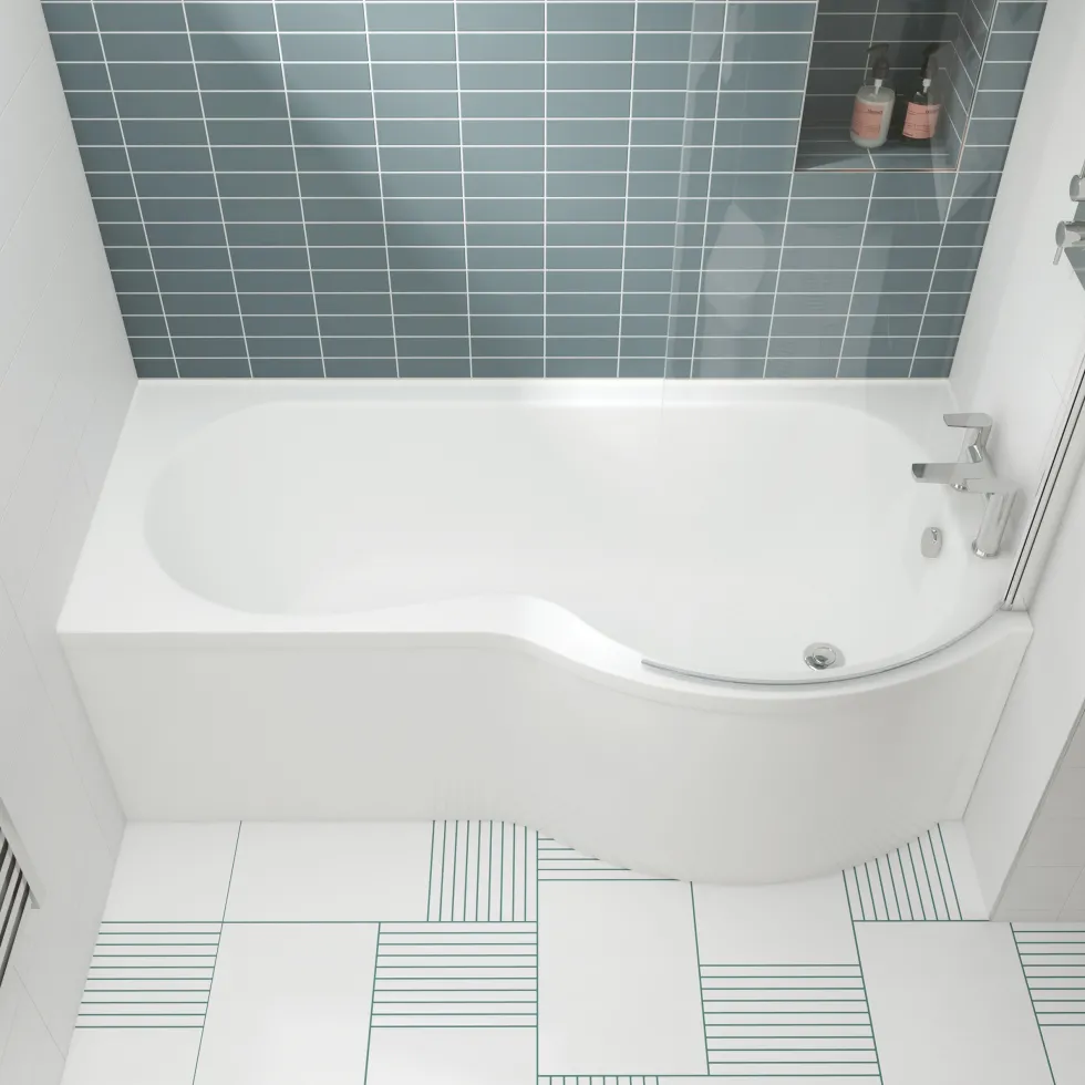 Erin Complete Bathroom Suite with 1700mm P Shaped Shower Bath & Rimless Toilet
