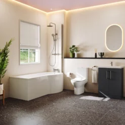 Erin Complete Bathroom Suite with 1700mm P Shaped Shower Bath & Rimless Toilet