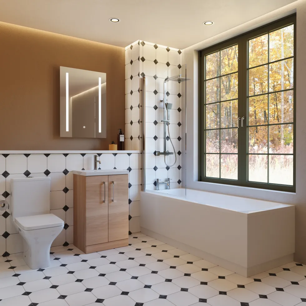 Erin Complete Modern Bathroom Suite with 1700mm Shower Bath & Rimless Toilet